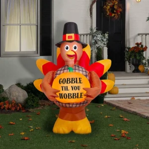 Turkey with Gobble til you Wobble Sign Inflatable Yard 5' Foot Decoration Party Prop Sign Thanksgiving