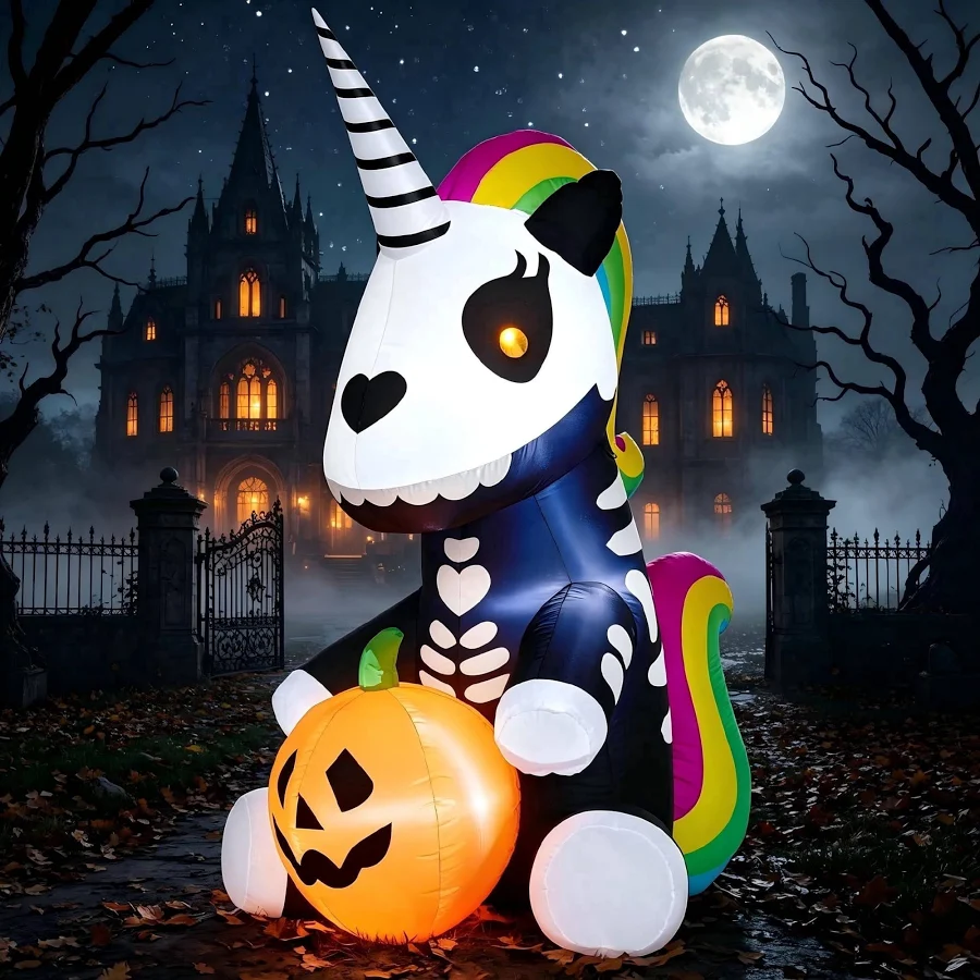 Skeleton Unicorn with Pumpkin Inflatable Yard 5' Foot Decoration Party Prop Sign Halloween