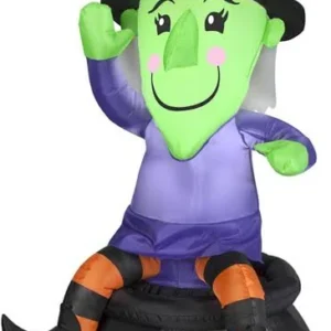 Witch sitting on Cauldron Inflatable Yard 5' Foot Decoration Party Prop Sign Halloween
