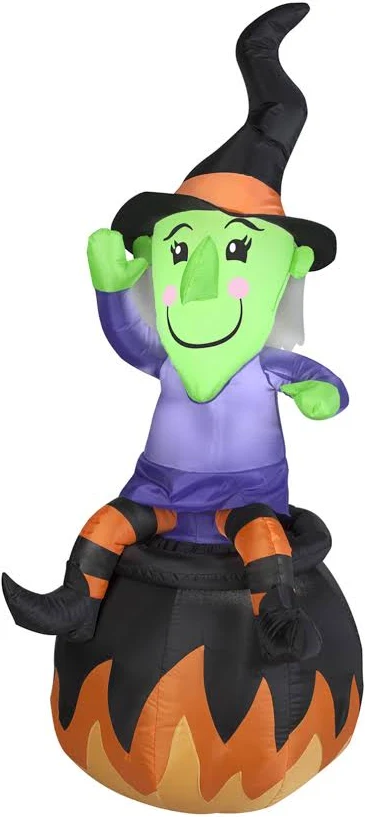 Witch sitting on Cauldron Inflatable Yard 5' Foot Decoration Party Prop Sign Halloween