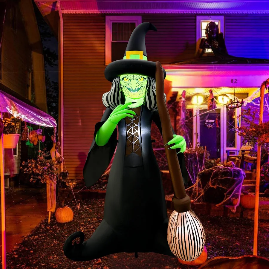 Witch with Broom Inflatable Yard 6' Foot Decoration Party Prop Sign Halloween