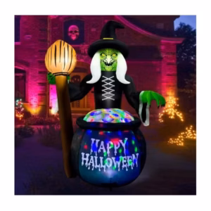 Witch with Cauldron and Broom Inflatable Yard 6.5' Foot Decoration Party Prop Sign Halloween