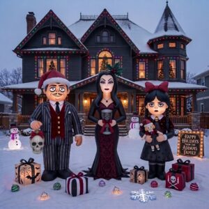 The Addams Family Inflatable Trio Yard 10' Foot Wide Decoration Party Prop Sign with Christmas Presents