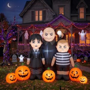 The Addams Family Kids Uncle Fester Characters Inflatable Trio Yard 10' Foot Wide Decoration Party Prop Sign with Halloween Pumpkins