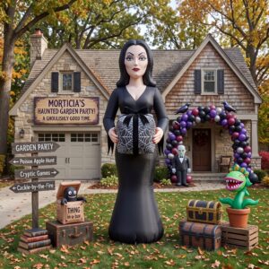 Addams Family Morticia with Birthday Present 10' Foot Tall Massive Caracter Inflatable LED Blow Up Decoration Party Prop Birthday