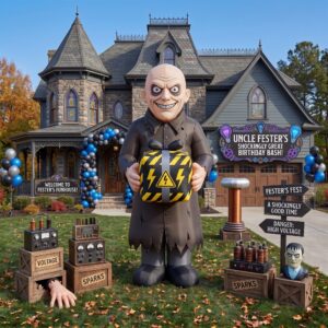 Addams Family Uncle Foster with Birthday Present 10' Foot Tall Massive Caracter Inflatable LED Blow Up Decoration Party Prop Birthday