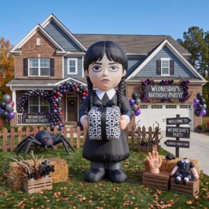 Addams Family Wednesday with Birthday Present 10' Foot Tall Massive Caracter Inflatable LED Blow Up Decoration Party Prop Birthday