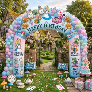 Alice in Wonderland Theme Inflatable Arch Yard 9'x8' Foot Decoration Party Prop Sign Birthday