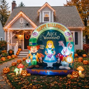 Alice in Wonderland Characters Giant Yard Inflatable Scene 8' Foot Tall by 10' Foot Wide Decoration Party Prop Sign Halloween