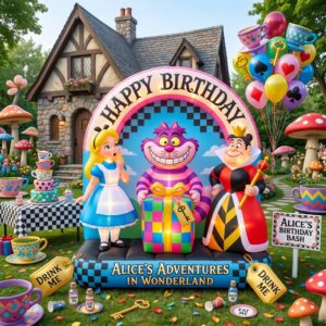 Alice in Wonderland Characters Giant Yard Inflatable Scene 8' Foot Tall by 10' Foot Wide Decoration Party Prop Sign Birthday