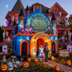 Alice in Wonderland Theme Giant Yard Inflatable Walk-Through Haunted House Castle 10' Foot Tall Decoration Party Prop Halloween