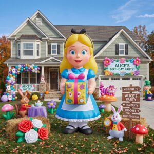 Alice in Wonderland with Birthday Present 10' Foot Tall Massive Caracter Inflatable LED Blow Up Decoration Party Prop Birthday