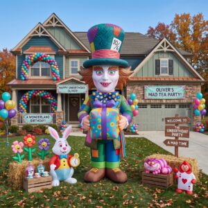 Alice in Wonderland Mad Hatter with Birthday Present 10' Foot Tall Massive Caracter Inflatable LED Blow Up Decoration Party Prop Birthday