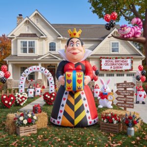 Alice in Wonderland Queen of Hearts with Birthday Present 10' Foot Tall Massive Caracter Inflatable LED Blow Up Decoration Party Prop Birthday