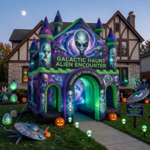 Alien Invasion Theme Giant Yard Inflatable Walk-Through Haunted House Castle 10' Foot Tall Decoration Party Prop Halloween