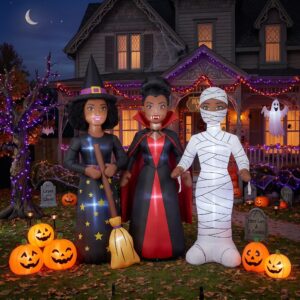 Black Barbie Dolls Characters Inflatable Trio Yard 10' Foot Wide Decoration Party Prop Sign with Halloween Pumpkins