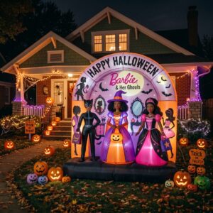 Black Barbie Dolls Characters Giant Yard Inflatable Scene 8' Foot Tall by 10' Foot Wide Decoration Party Prop Sign Halloween