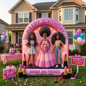 Black Barbie Dolls Characters Giant Yard Inflatable Scene 8' Foot Tall by 10' Foot Wide Decoration Party Prop Sign Birthday
