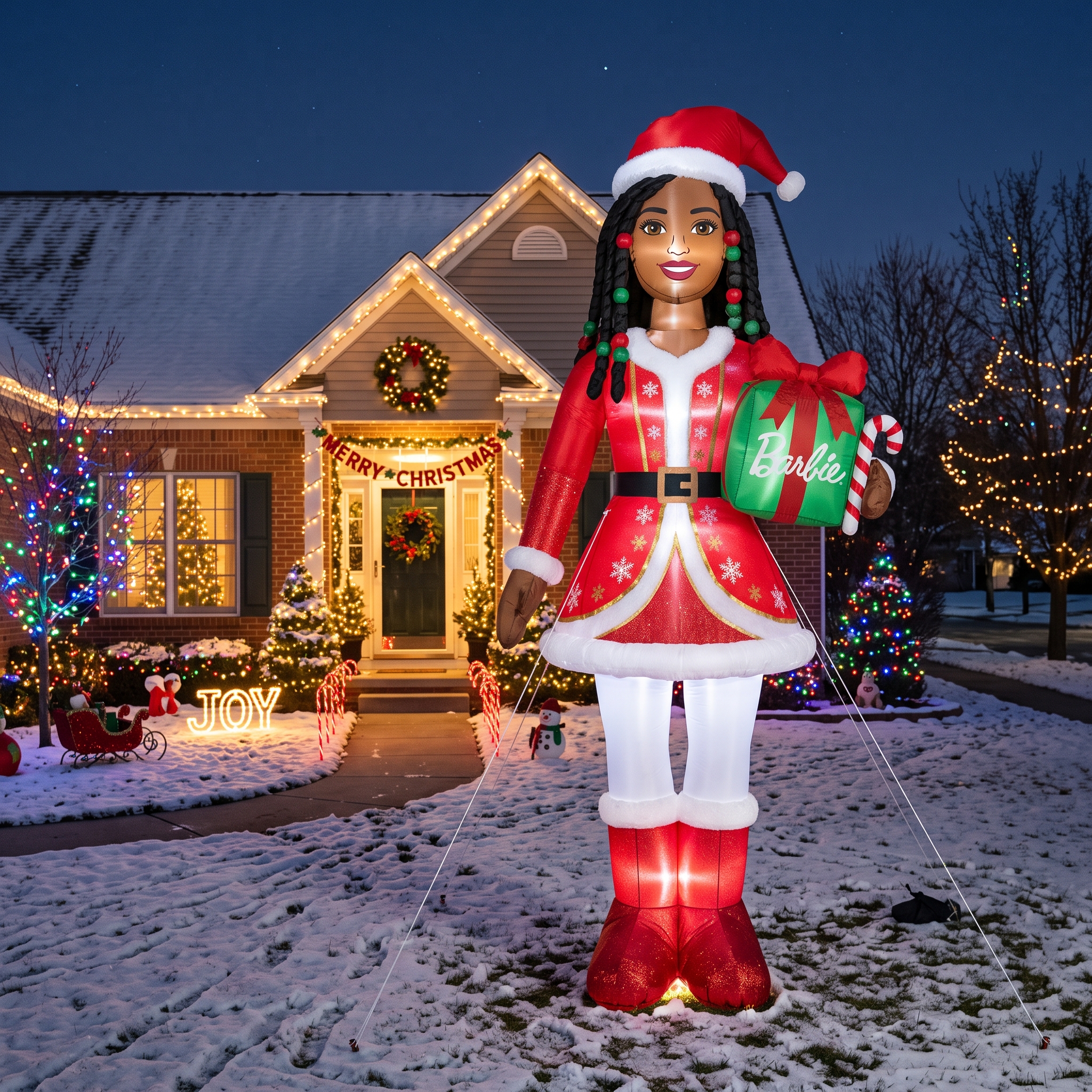 Black Barbie Girl Doll 10' Foot Tall Massive Caracter Inflatable LED Blow Up Decoration Party Prop Christmas