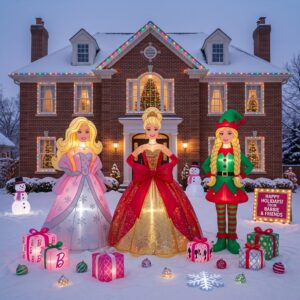 Blonde Barbie Dolls Inflatable Trio Yard 10' Foot Wide Decoration Party Prop Sign with Christmas Presents