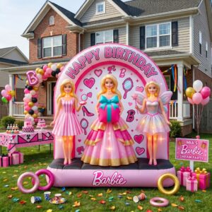 Blonde Barbie Dolls Characters Giant Yard Inflatable Scene 8' Foot Tall by 10' Foot Wide Decoration Party Prop Sign Birthday