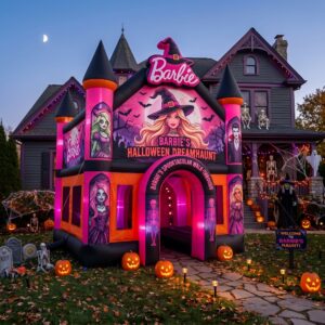 Blonde Barbie Dolls Theme Giant Yard Inflatable Walk-Through Haunted House Castle 10' Foot Tall Decoration Party Prop Halloween