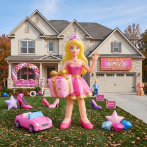 Blonde Barbie Girl Doll with Birthday Present 10' Foot Tall Massive Caracter Inflatable LED Blow Up Decoration Party Prop Birthday