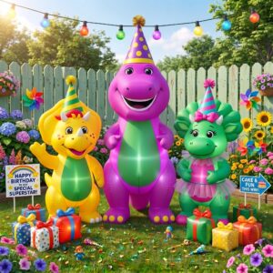 Barney & Friends Characters Inflatable Trio Yard 10' Foot Wide Decoration Party Prop Sign with Birthday Presents