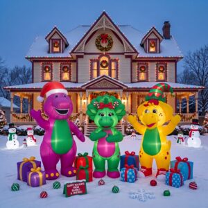 Barney Baby Bop BJ Inflatable Trio Yard 10' Foot Wide Decoration Party Prop Sign with Christmas Presents