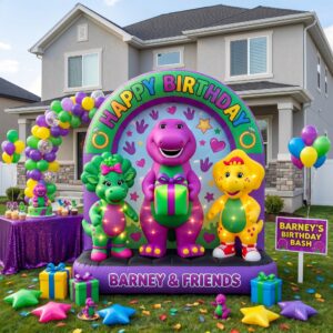 Barney & Friends Characters Giant Yard Inflatable Scene 8' Foot Tall by 10' Foot Wide Decoration Party Prop Sign Birthday