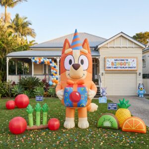 Bluey Bingo with Birthday Present 10' Foot Tall Massive Caracter Inflatable LED Blow Up Decoration Party Prop Birthday