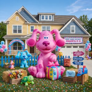 Blue's Clues Magenta with Birthday Present 10' Foot Tall Massive Caracter Inflatable LED Blow Up Decoration Party Prop Birthday