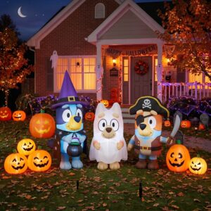 Bluey Characters Inflatable Trio Yard 10' Foot Wide Decoration Party Prop Sign with Halloween Pumpkins