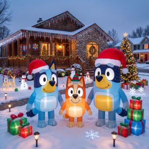 Bluey Bingo Dad Bandit Inflatable Trio Yard 10' Foot Wide Decoration Party Prop Sign with Christmas Presents