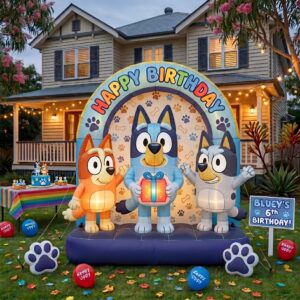 Bluey Characters Giant Yard Inflatable Scene 8' Foot Tall by 10' Foot Wide Decoration Party Prop Sign Birthday