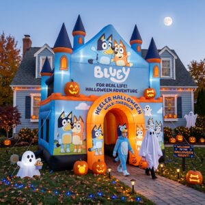 Bluey Theme Giant Yard Inflatable Walk-Through Haunted House Castle 10' Foot Tall Decoration Party Prop Halloween