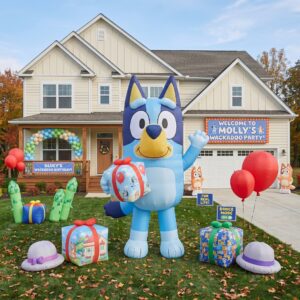 Bluey with Birthday Present 10' Foot Tall Massive Caracter Inflatable LED Blow Up Decoration Party Prop Birthday