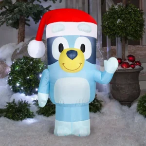 Bluey Heeler with Santa Hat Waving Inflatable Yard 3.5' Foot Decoration Party Prop Sign Christmas