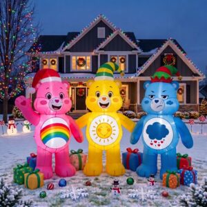 Care Bears Cheer Funshine Grumpy Inflatable Trio Yard 10' Foot Wide Decoration Party Prop Sign with Christmas Presents