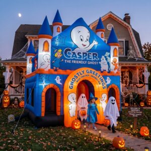 Casper Friendly Ghost Theme Giant Yard Inflatable Walk-Through Haunted House Castle 10' Foot Tall Decoration Party Prop Halloween