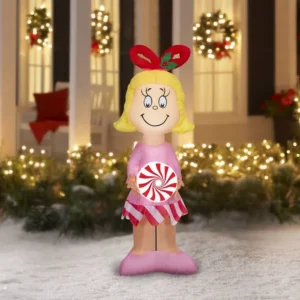 The Grinch Stole Christmas Cindy Lou with Peppermint Inflatable Yard 5' Foot Decoration Party Prop Sign Christmas