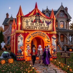 Creepy Circus Theme Giant Yard Inflatable Walk-Through Haunted House Castle 10' Foot Tall Decoration Party Prop Halloween