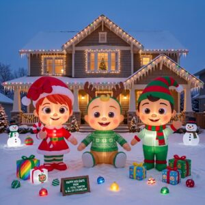 Cocomelon Characters Inflatable Trio Yard 10' Foot Wide Decoration Party Prop Sign with Christmas Presents
