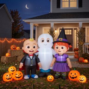 Cocomelon Characters Inflatable Trio Yard 10' Foot Wide Decoration Party Prop Sign with Halloween Pumpkins