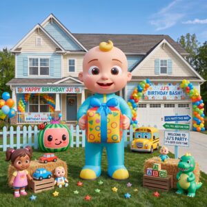 Cocomelon JJ with Birthday Present 10' Foot Tall Massive Caracter Inflatable LED Blow Up Decoration Party Prop Birthday