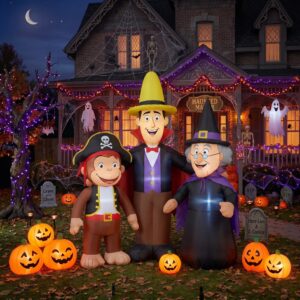 Curious George Characters Inflatable Trio Yard 10' Foot Wide Decoration Party Prop Sign with Halloween Pumpkins