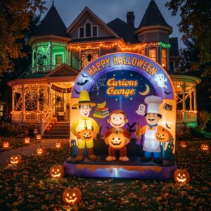 Curious George Characters Giant Yard Inflatable Scene 8' Foot Tall by 10' Foot Wide Decoration Party Prop Sign Halloween