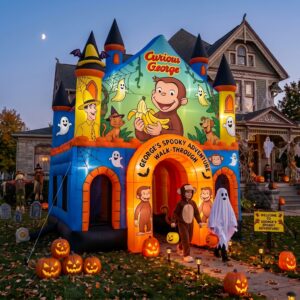 Curious George Theme Giant Yard Inflatable Walk-Through Haunted House Castle 10' Foot Tall Decoration Party Prop Halloween