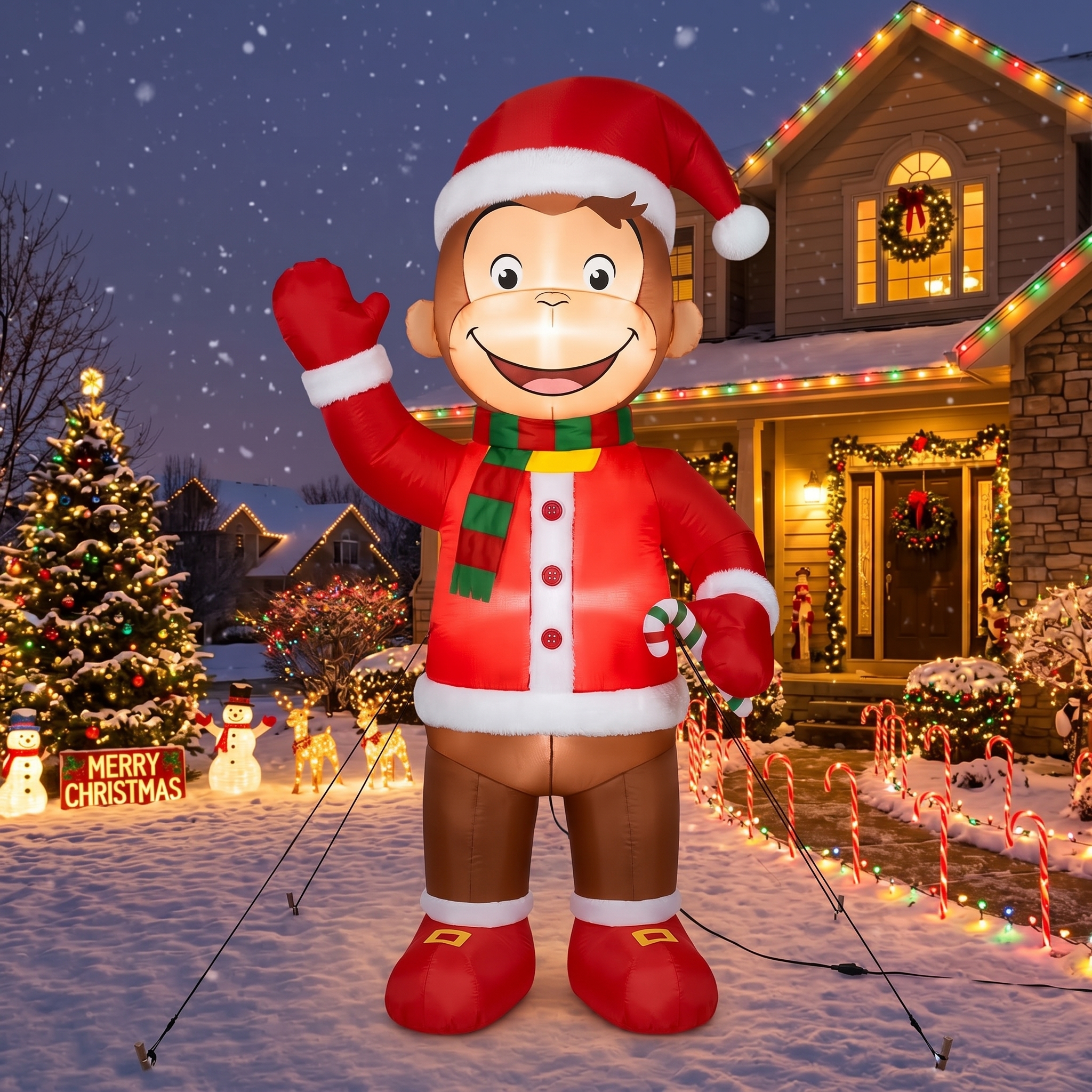 Curious George 10' Foot Tall Massive Caracter Inflatable LED Blow Up Decoration Party Prop Christmas