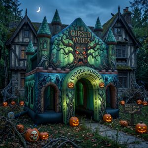 Cursed Woods Theme Giant Yard Inflatable Walk-Through Haunted House Castle 10' Foot Tall Decoration Party Prop Halloween